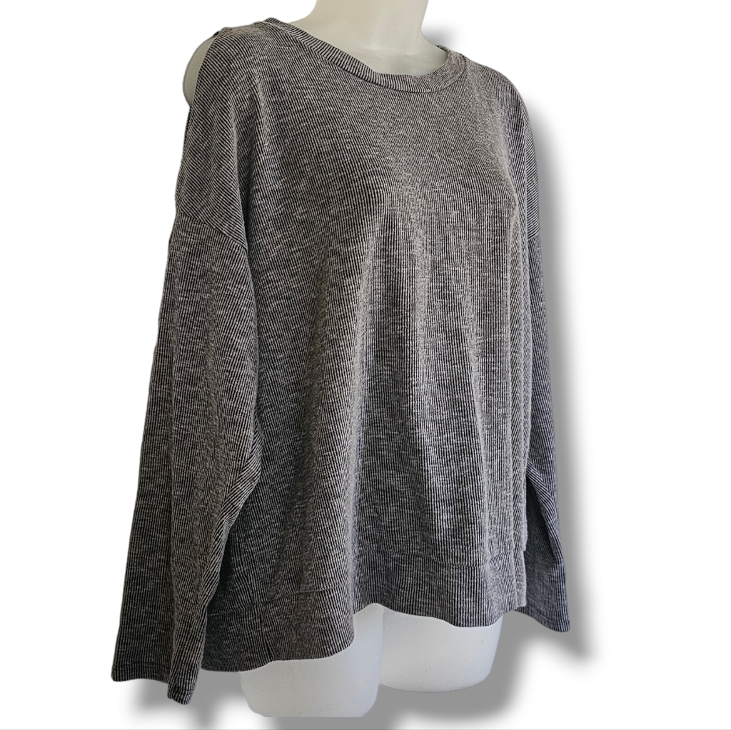 Everly Cold Shoulder Knit Top Womens Size L Grey Ribbed Open Back Slits